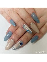 キュアバイアニーアンドジーノ(Qa by Annie&Gino)/ブルー×ベージュチェックネイル