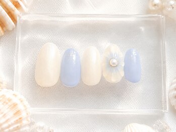 桜/大人可愛い爽やかブルー夏ネイル