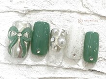 ネイルメゾン 池袋店(NAIL MAISON)/グリーンミラーリボン￥10500