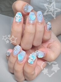 キティちゃんパーツ/水色ネイル