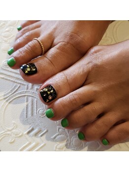 ネイルサロン リスタ(Rista)/猫 アニマル フット 緑