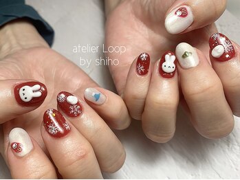 アトリエループ(atelier Loop by shiho)/うさぎネイルお正月ネイル