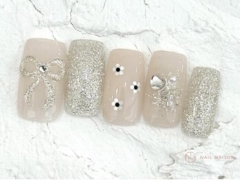 ネイルメゾン 池袋店(NAIL MAISON)/ワンホンラメリボン¥7800