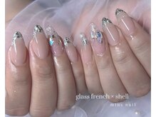 ミンズネイル(minsnail)/ガラスフレンチ×シェルネイル