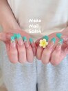 ロングネイル　フレンチ　花