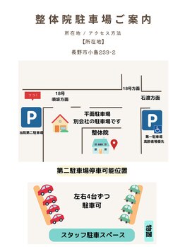 北川原整体院/駐車場の案内（地図）