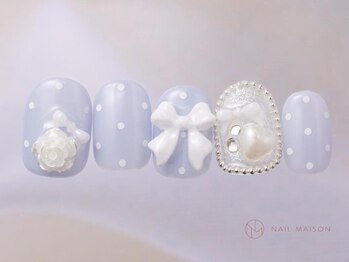 ネイルメゾン 渋谷店(NAIL MAISON)/薔薇リボンドットハート青¥7500