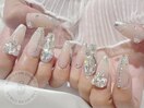 ビジューネイル/ガラスフレンチ