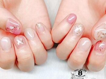 ネイルエイト 新百合ヶ丘(nail8)/ピンク×シェルの華やかデザイン