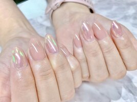 お爪の補強+オーロラパウダー