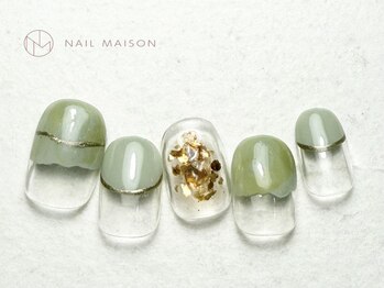 ネイルメゾン 梅田(NAIL MAISON)/グリーンもやもやゴールド