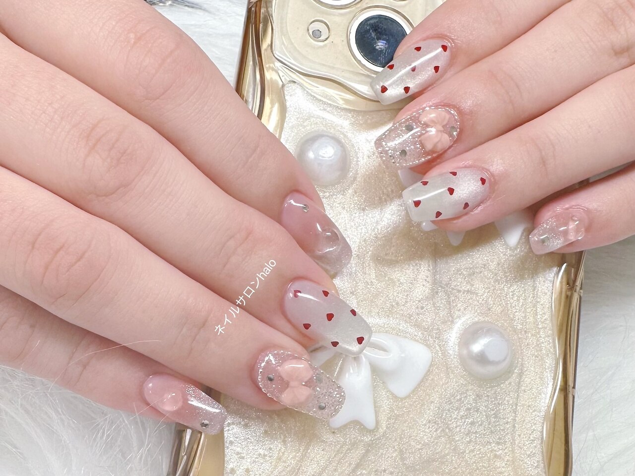 オーダーネイルチップニュアンスリボンワンホン推しネイルマグネットno.70