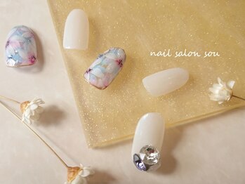 ソウ 難波店 nail salon Sou/ふんわりフラワーnail