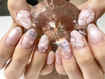 ダブルムーンビューティフル(DOUBLEmoonBeautiful)/可愛い３Dリボン＆天然石nail