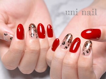ユニネイル(uninail)/ヒョウ柄×赤