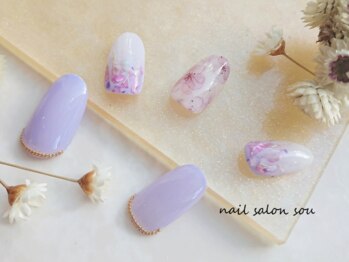 パープル系フラワーnail