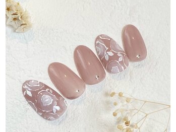 ブライダルネイル/手書きローズ