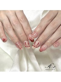 チェック×リボン秋ネイル