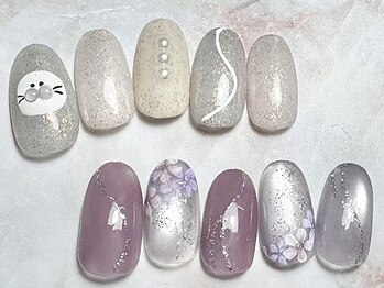 リノリコ 阿佐ヶ谷店(RinoRiko)の写真/トレンド満載♪ネイルで気分が上がる指先に【8種から選べる-ライラック＆アニマル-collection¥7500円】