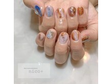 ニコ(nico+)/ブラウン×ターコイズネイル