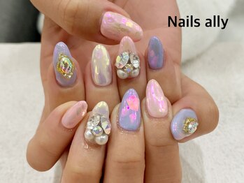 ネイルズアリー 立川店(Nails ally)/オーロラ×フィルム×ストーン