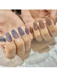 くすみブルー×ブラウン★