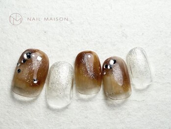 ネイルメゾン 梅田(NAIL MAISON)/ブラウンもやもやキラキラ
