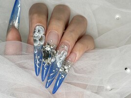 ★手書きフラワーロングネイル★