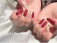 ネイルクルーノーヴル(nail Clou Noble)/赤ラメ×リボン