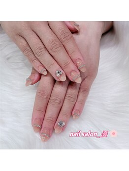 ネイルサロン 優/ワンカラーにパーツアート