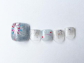 アイネイルズ 梅田店(I nails)/フット花火風手書きアート
