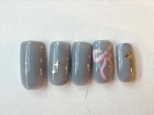アイネイルズ 梅田店(I nails)/グレーピンクリボン