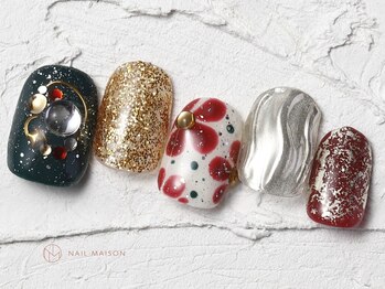 ネイルメゾン 池袋店(NAIL MAISON)/ボルドー和柄成人式￥9000