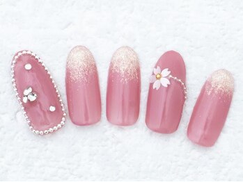 桜ネイル/囲みアート/vカット