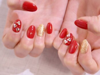 ラルネイル 大宮(Lull. nail)/*RED*ビジューワンカラー*