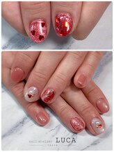 ネイルアトリエルカ(nail atelier LUCA)/W-46ミラーリボン×ハートネイル