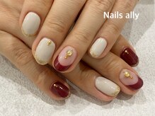 ネイルズアリー 立川店(Nails ally)/フレンチ×ラメフレンチ×レッド