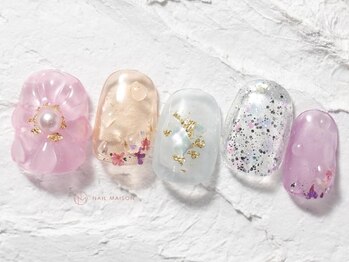 ネイルメゾン 池袋店(NAIL MAISON)/春色ぷっくりフラワー水滴¥10550