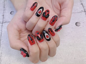 ネイル ビューティーマジック 葛西本店/レッドxブラックネイル