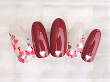 ネイルサロン あかねいろ/バレンタイン　ハートホロ赤