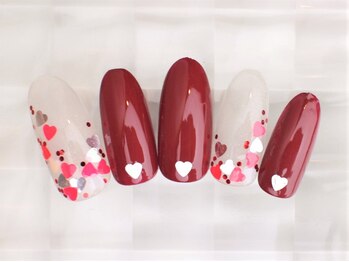ネイルサロン あかねいろ/バレンタイン　ハートホロ赤