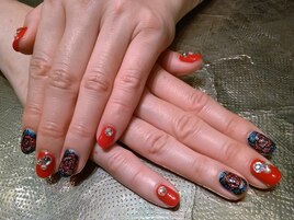 薔薇のステンドグラスネイル