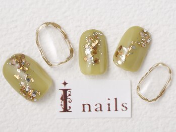 アイネイルズ 梅田店(I nails)/メタリック×ピスタチオ￥8200