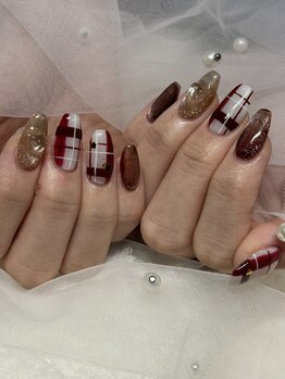 冬チェックネイル