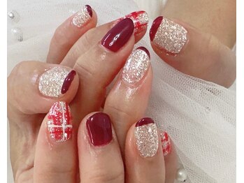 ジェー エス シー ネイル(J.S.C.nail)/チェックネイル/ボルドーカラー