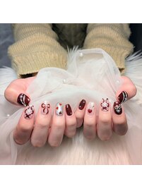 クリスマスネイル/リボン/レッド