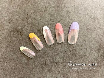 グラマーネイル(Glamor nail)/変形フレンチ×パステル