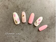 グラマーネイル(Glamor nail)/フラワー×ゴールドアクセント
