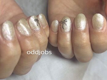 オッドジョブス ネイルアンドアイラッシュ 府中店(odd jobs Nail & Eyelash)/【パラジェル】リボン×ラメ