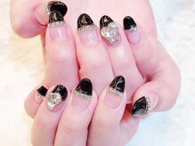 デコール 心斎橋(DECOR)/黒ハートビジューネイル